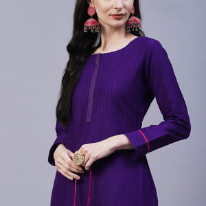 Solid Straight Fit Kurta with Pant - Purple