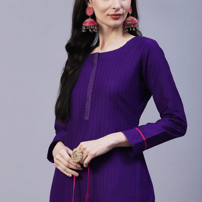 Solid Straight Fit Kurta with Pant - Purple