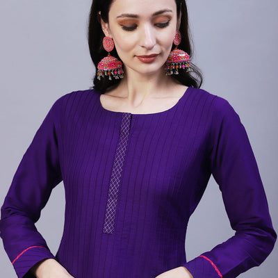 Solid Straight Fit Kurta with Pant - Purple