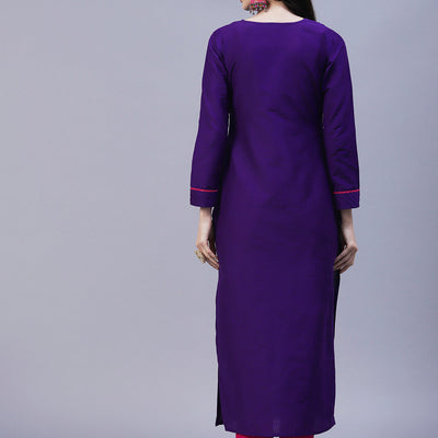 Solid Straight Fit Kurta with Pant - Purple