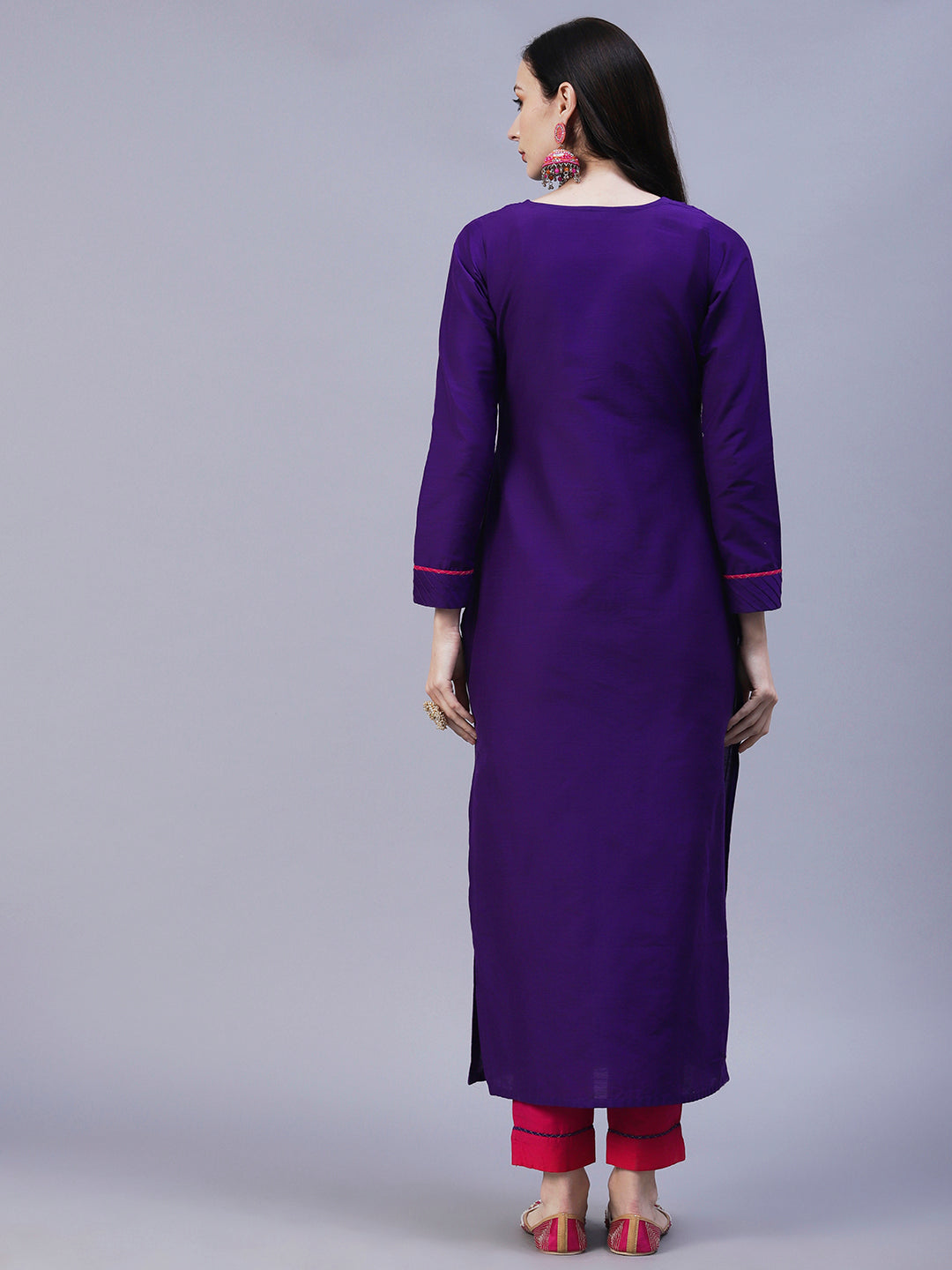 Solid Straight Fit Kurta with Pant - Purple