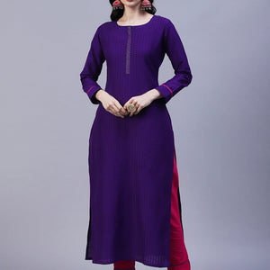 Solid Straight Fit Kurta with Pant - Purple