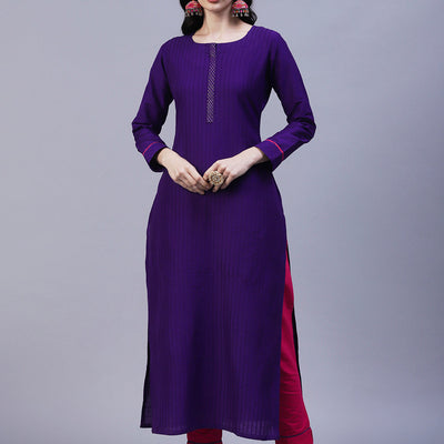 Solid Straight Fit Kurta with Pant - Purple