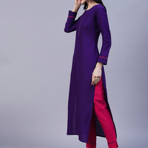 Solid Straight Fit Kurta with Pant - Purple