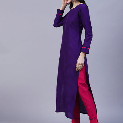 Solid Straight Fit Kurta with Pant - Purple