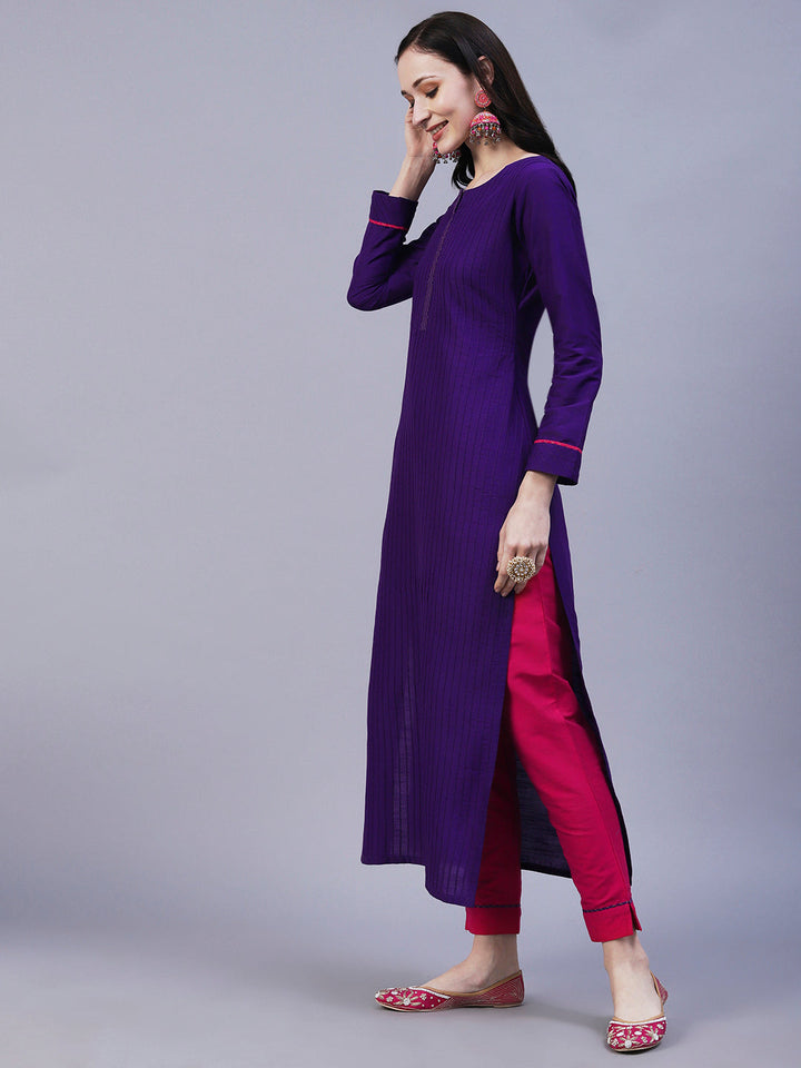 Solid Straight Fit Kurta with Pant - Purple