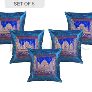 Blue Taj Mahal Thread Work cushion cover