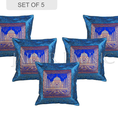 Blue Taj Mahal Thread Work cushion cover