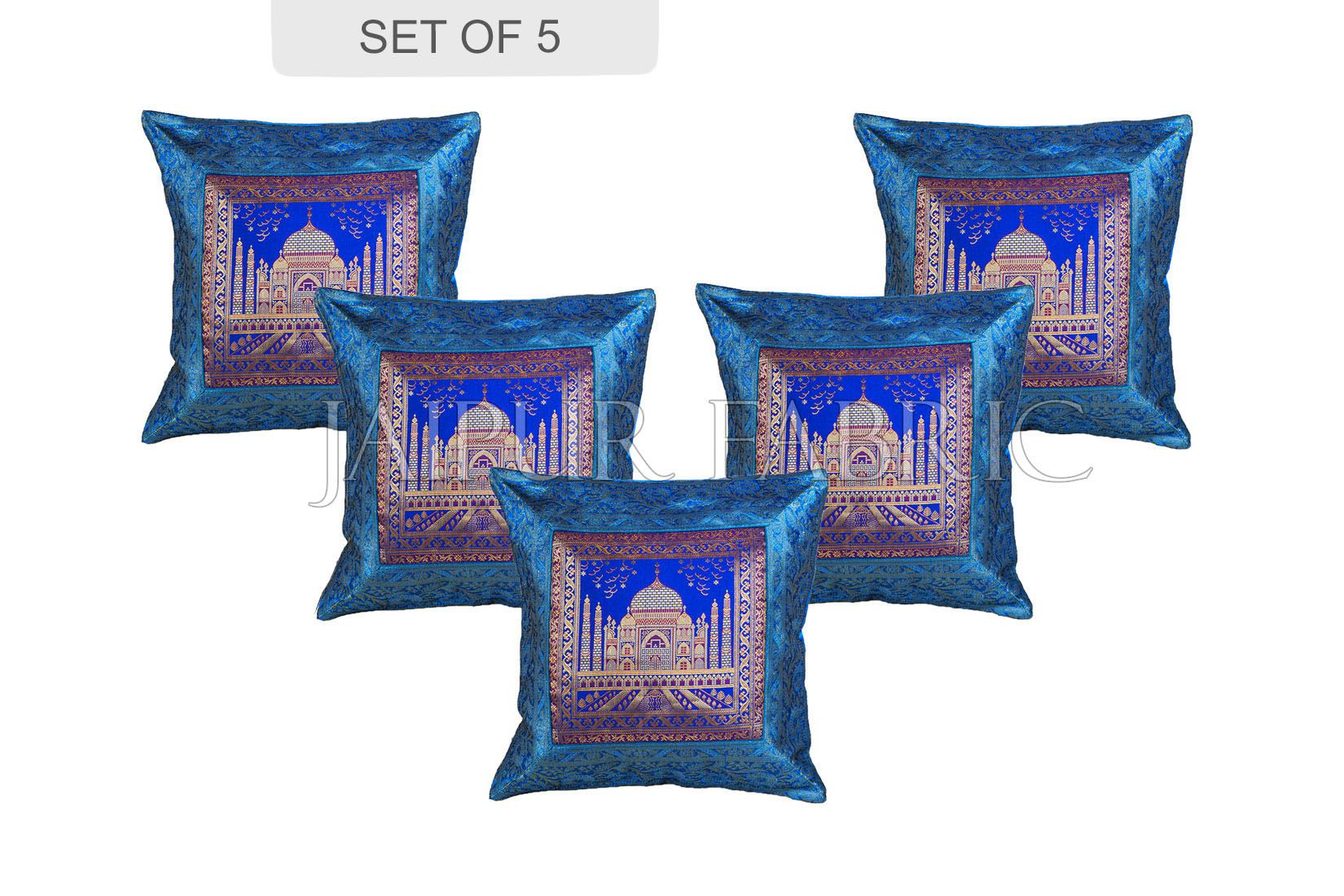Blue Taj Mahal Thread Work cushion cover