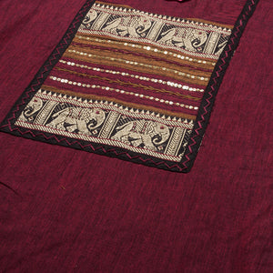 Solid Textured Resham & Sequins Embroidered Kurta - Maroon