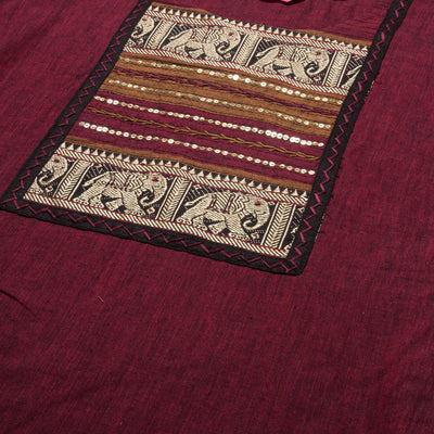 Solid Textured Resham & Sequins Embroidered Kurta - Maroon