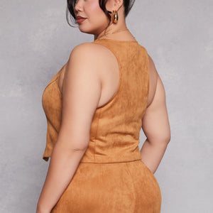 Plus Size Faux Suede Racerback Vest