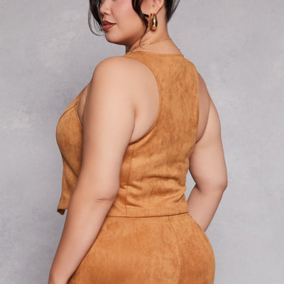 Plus Size Faux Suede Racerback Vest