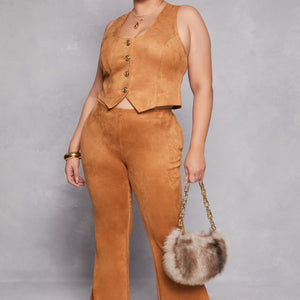 Plus Size Faux Suede Flare Pants