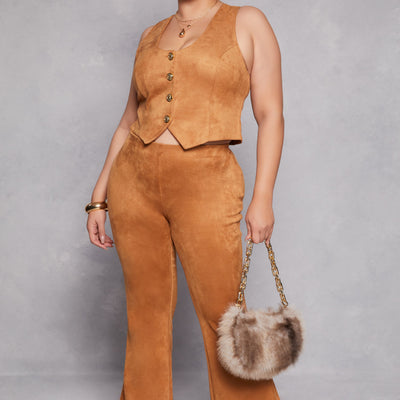 Plus Size Faux Suede Flare Pants