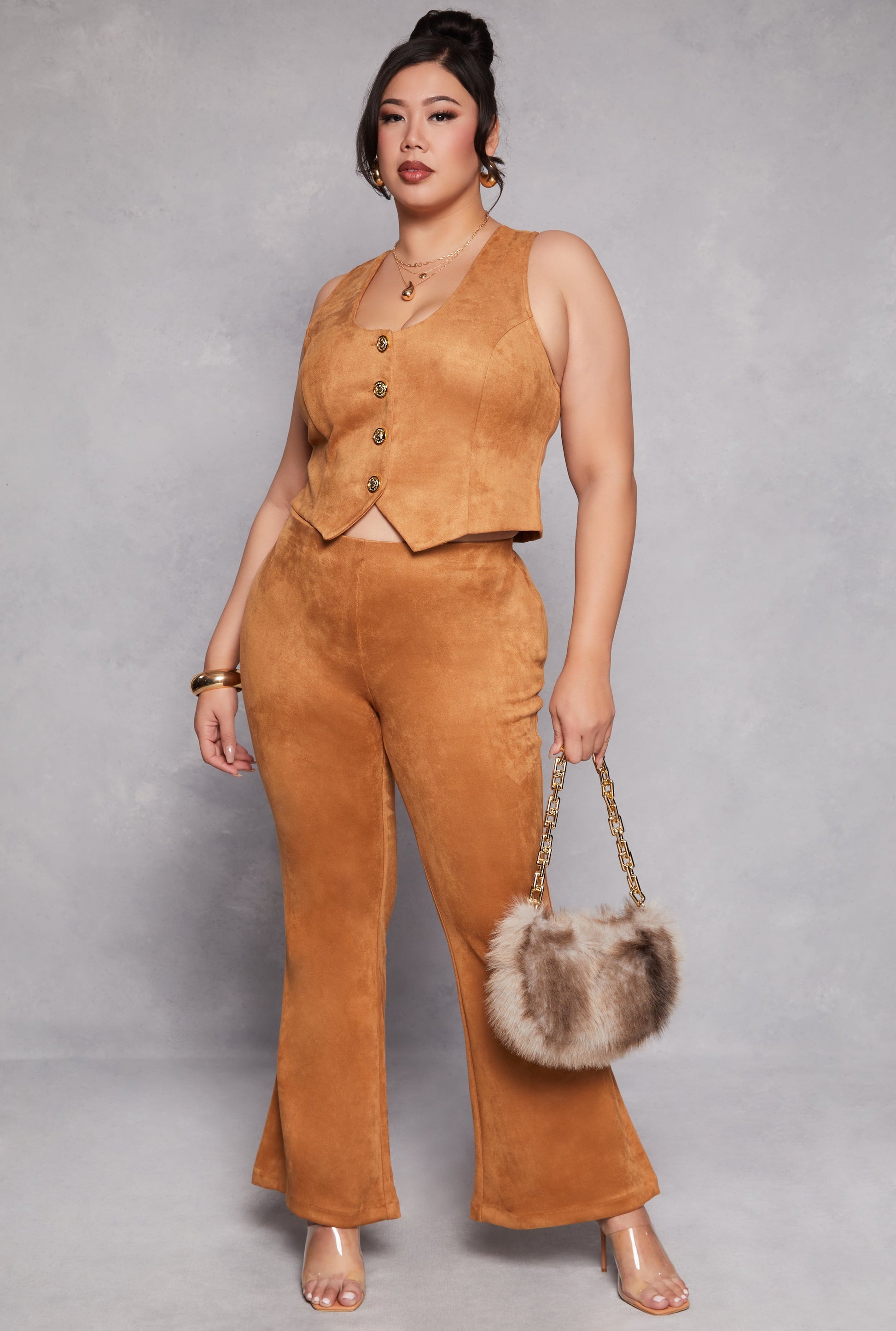Plus Size Faux Suede Flare Pants