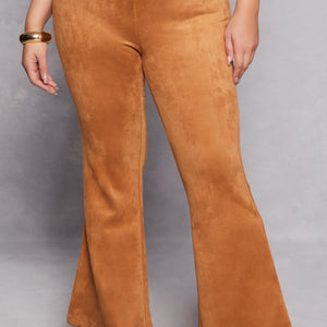 Plus Size Faux Suede Flare Pants