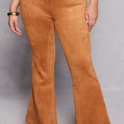 Plus Size Faux Suede Flare Pants