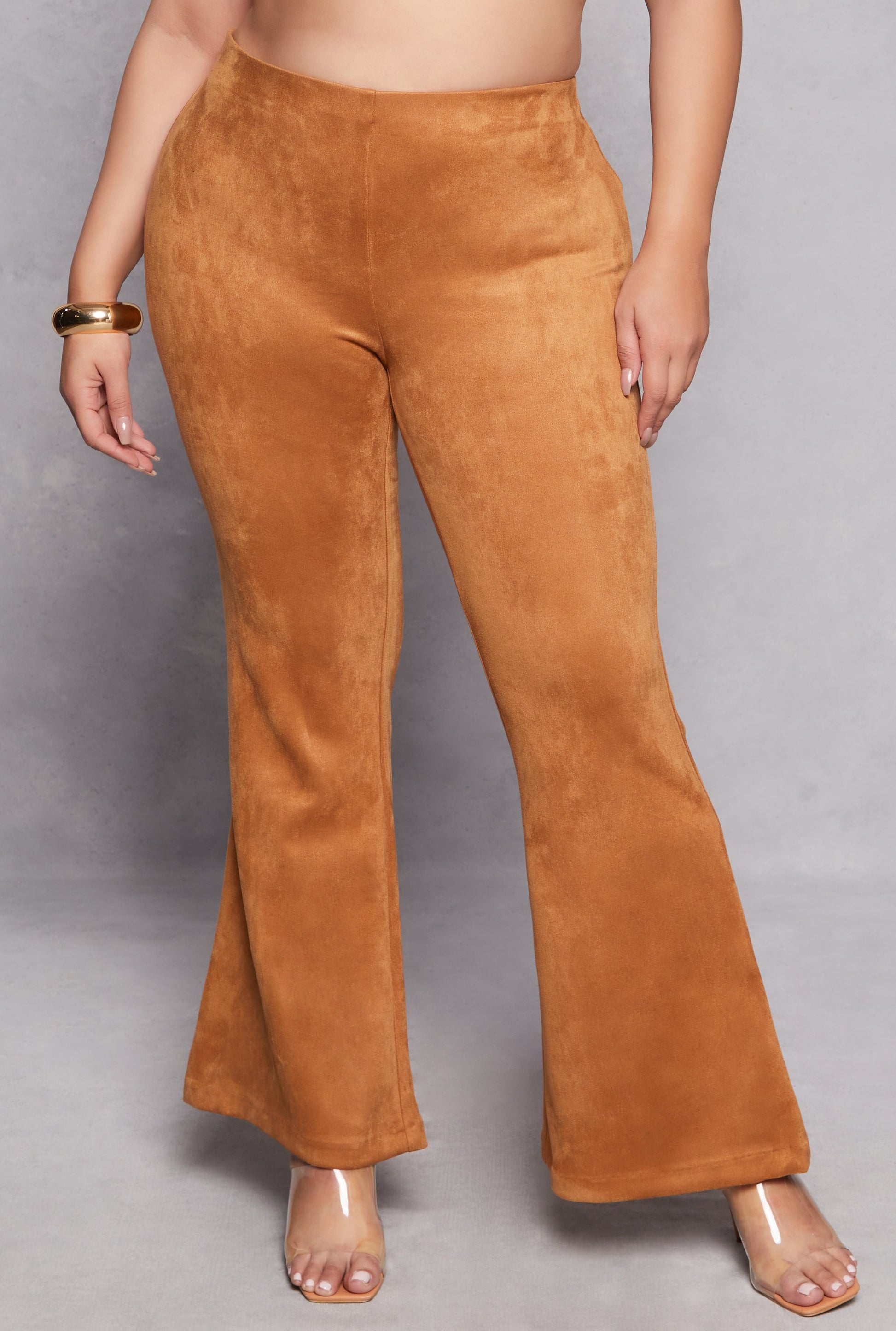 Plus Size Faux Suede Flare Pants
