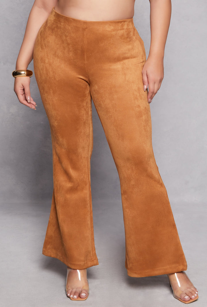 Plus Size Faux Suede Flare Pants