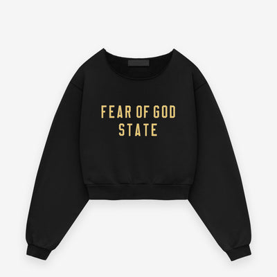 Womens Heavy Fleece Raw Cropped Crewneck