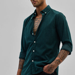 Dark Green Slim Fit Corduroy Shirt