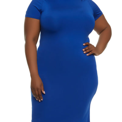 Plus Size Mock Neck Short Sleeve Midi Dress