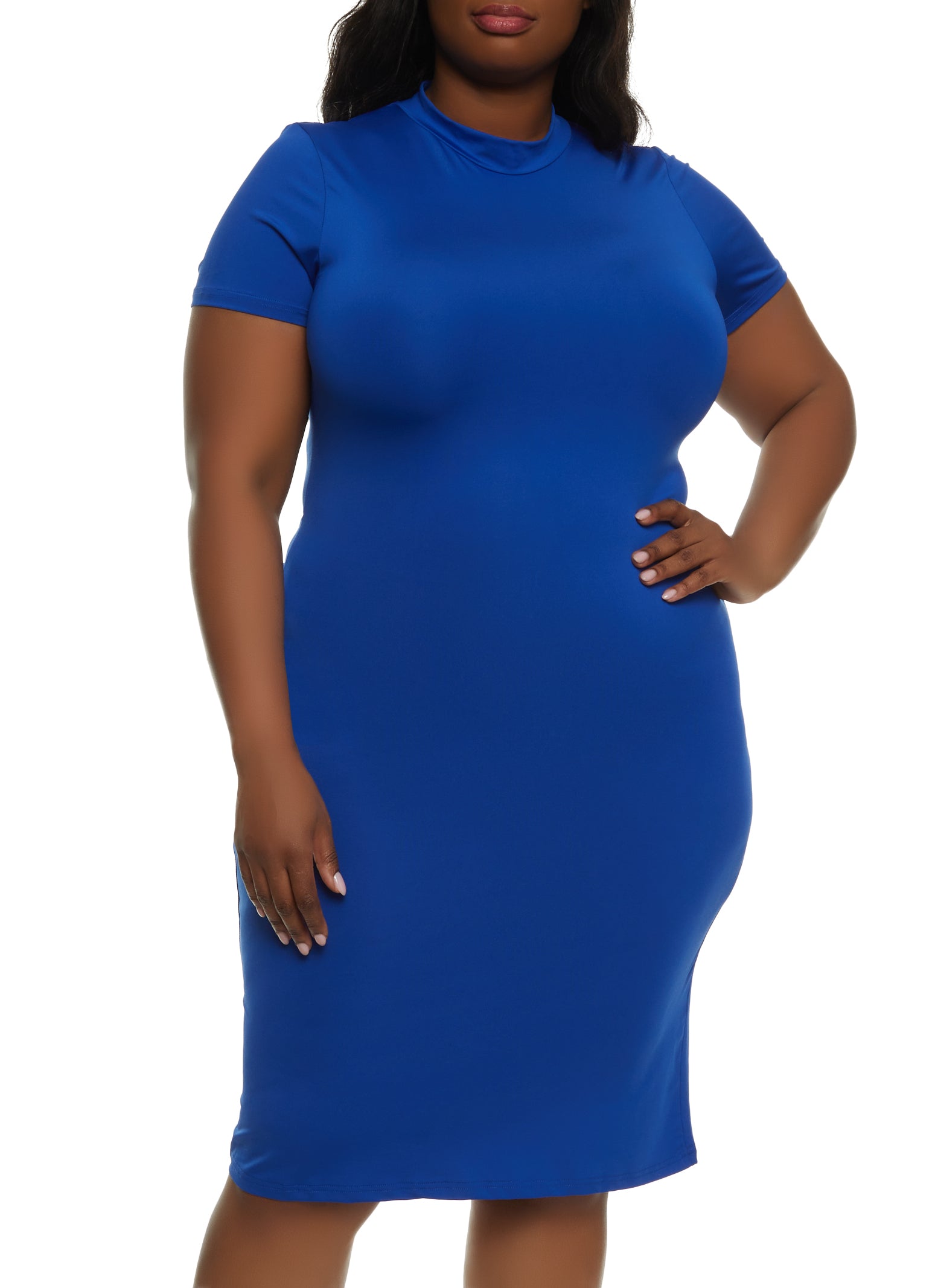 Plus Size Mock Neck Short Sleeve Midi Dress