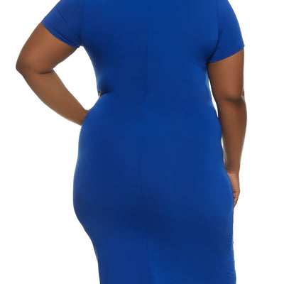 Plus Size Mock Neck Short Sleeve Midi Dress