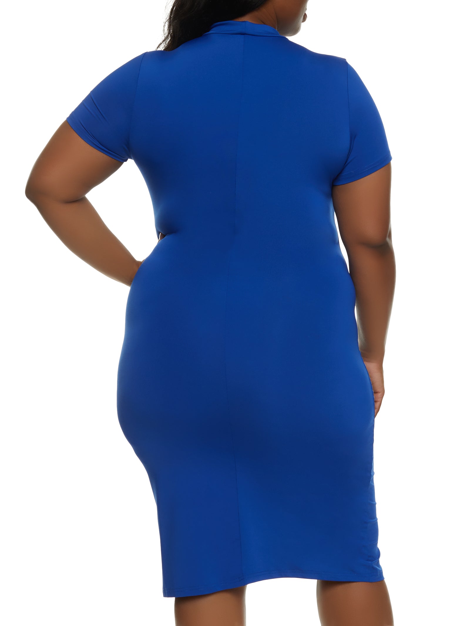 Plus Size Mock Neck Short Sleeve Midi Dress