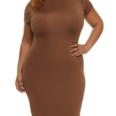 Plus Size Mock Neck Short Sleeve Midi Dress