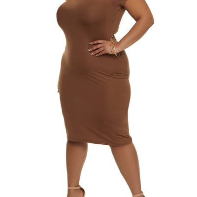 Plus Size Mock Neck Short Sleeve Midi Dress