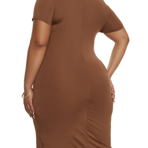 Plus Size Mock Neck Short Sleeve Midi Dress
