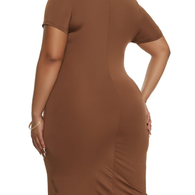 Plus Size Mock Neck Short Sleeve Midi Dress