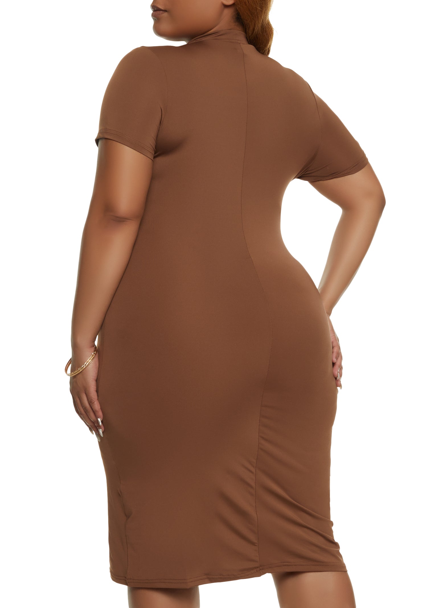 Plus Size Mock Neck Short Sleeve Midi Dress