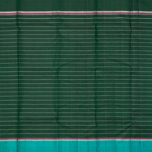Olive Green Handloom Korvai Kanchipuram Silk Saree With Meena Checks