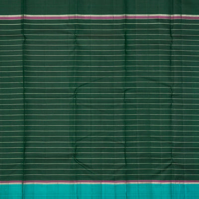 Olive Green Handloom Korvai Kanchipuram Silk Saree With Meena Checks