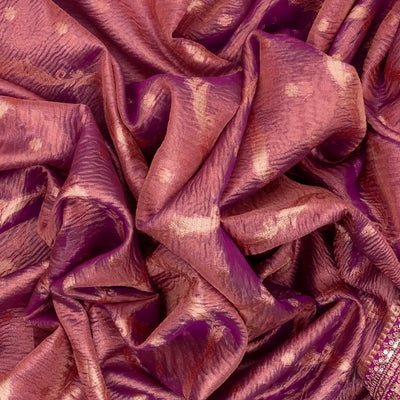 Peach Woven Crushed Tissue Saree With Embroidery