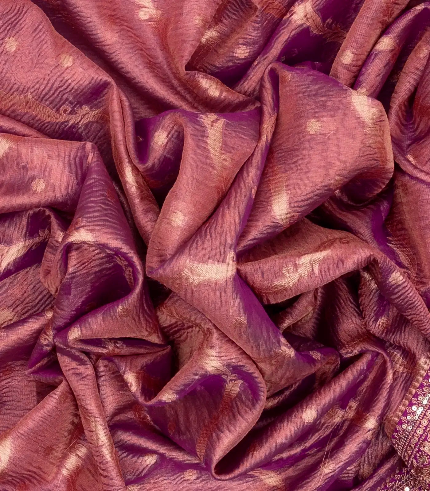 Peach Woven Crushed Tissue Saree With Embroidery