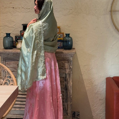 Ethenika Special Sequence Embroidery Moti work Flair Kurti Pant Dupatta Set (Stitched)