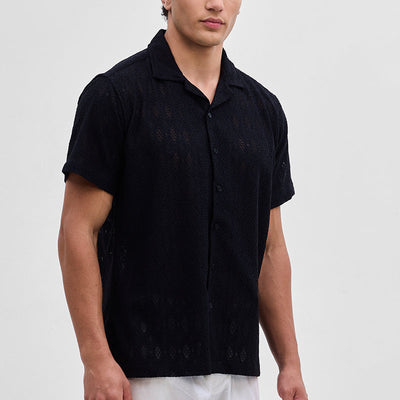 Black Self-Design Crochet Shirt
