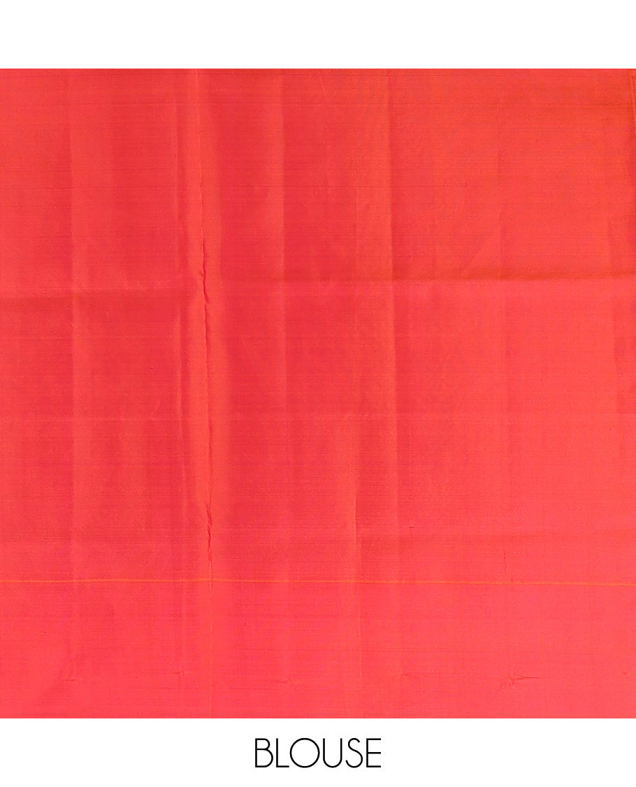 Green soft silk saree with zari buttas, contrast border of peacocks & pallu of kathir,neli,mayil & butta enclosed checks