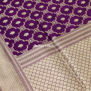 Purple Designer Banarasi Katan Silk Saree with Silver Zari Work