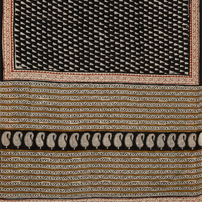 Black Woven Jaipur Cotton Saree With Printed Triangle Motifs