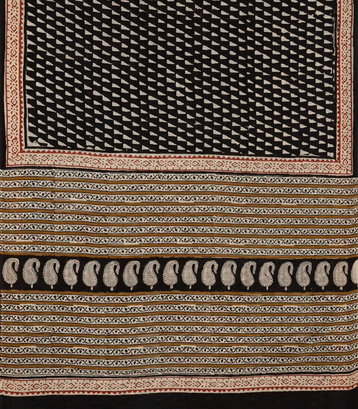 Black Woven Jaipur Cotton Saree With Printed Triangle Motifs