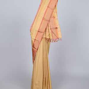 Sandal aarani gift saree, contrast temple border & pallu of stripes