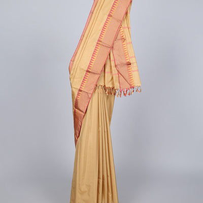 Sandal aarani gift saree, contrast temple border & pallu of stripes