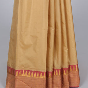 Sandal aarani gift saree, contrast temple border & pallu of stripes