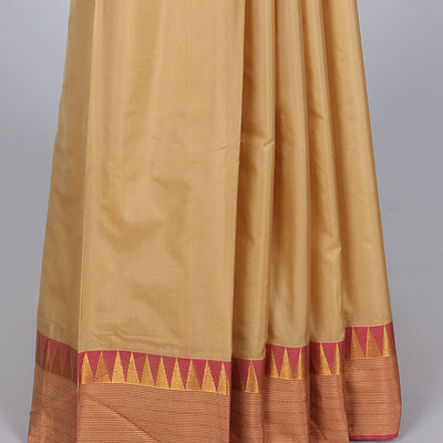 Sandal aarani gift saree, contrast temple border & pallu of stripes