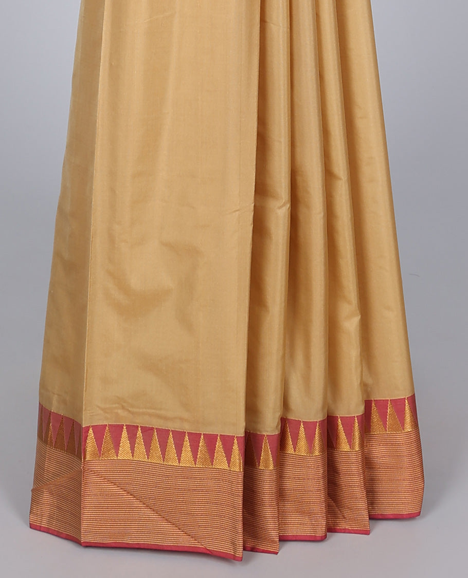 Sandal aarani gift saree, contrast temple border & pallu of stripes